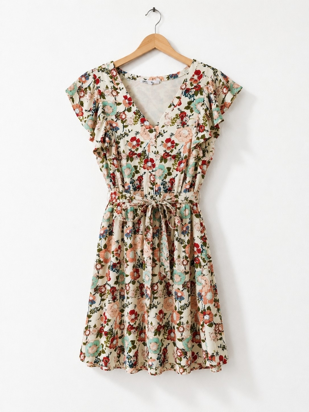 DR2 Cream Floral V-Neck Midi Dress - Picture 3 of 5